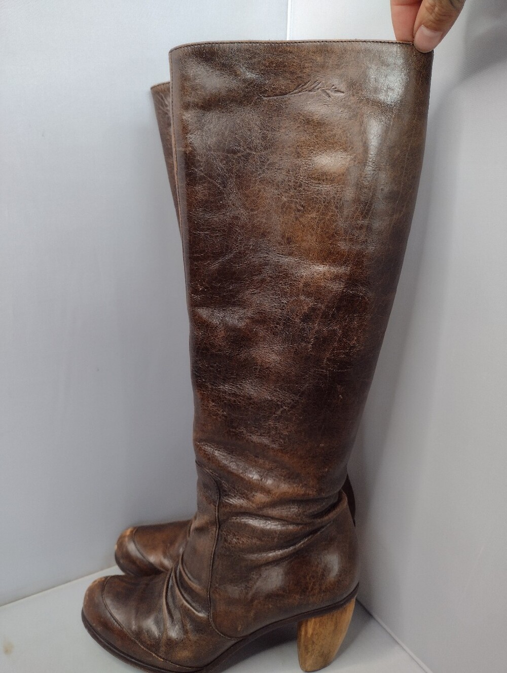 Ellen Verbeek Knee High Boots Brown Leather Womens Size EU 37.5 Heeled Italy